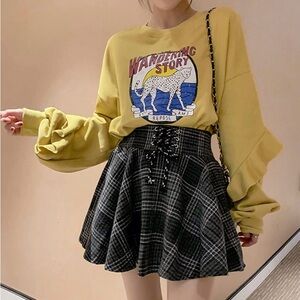 Gray Plaid High Waisted Mini-Skirt w/built in shorts!